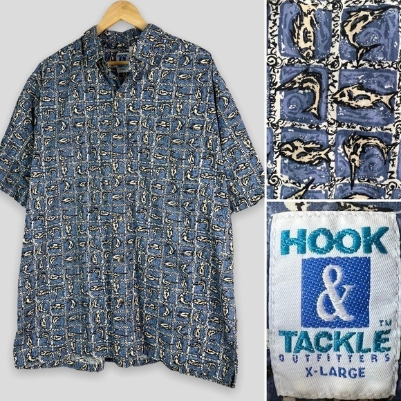 Hook & Tackle Outfitters Button Down Fish All Over Print Shirt Men’s Size XL - Picture 1 of 7